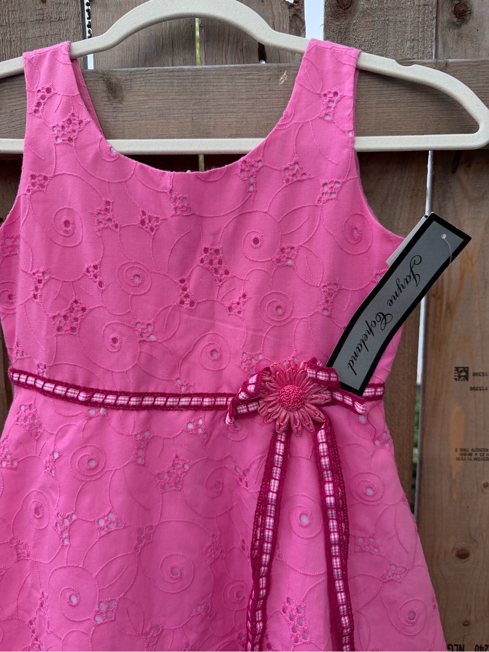 Jaune de Chrome Hot Pink Eyelet Floral Party Dress with Ribbon Flower